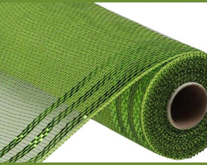 10.25 Green Border Stripe Mesh, Moss Green Metallic Mesh, Green Craft ...