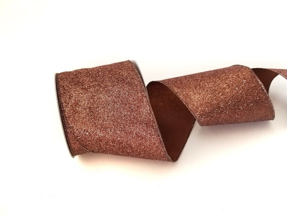 Wired Brown Glitter Ribbon, Brown Wired Ribbon, Brown Ribbon for Wreaths  and Bows 4 X 10 YARD ROLL 