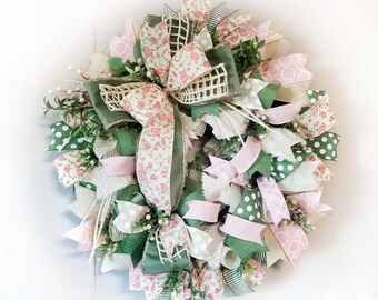 Spring Wreath, Floral Wreath, Easter Wreath for Door, Pink Floral Wreath with Bow