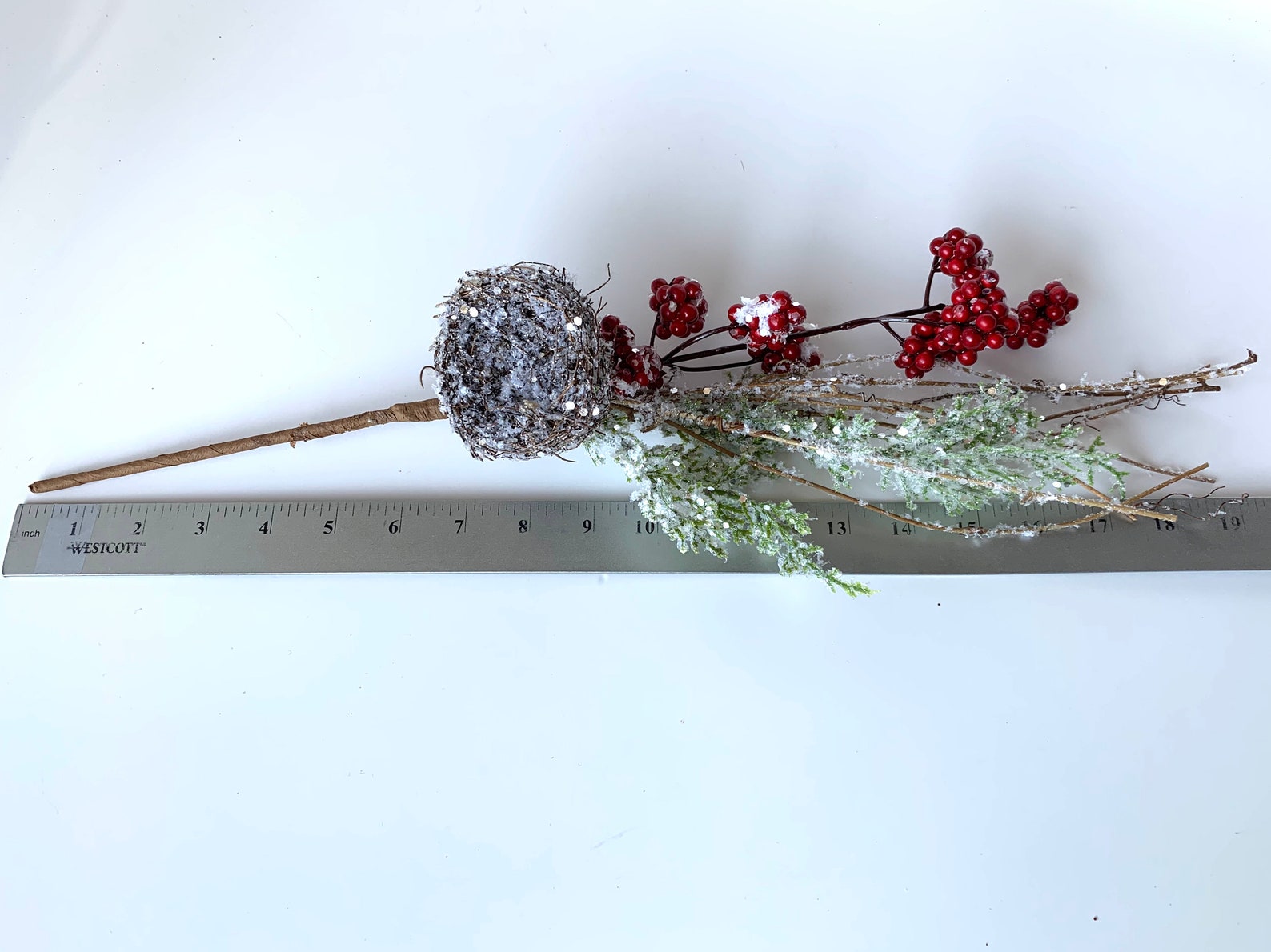 Frosted Nest Pick Christmas Pick Frosted Pine Berry Stem Etsy