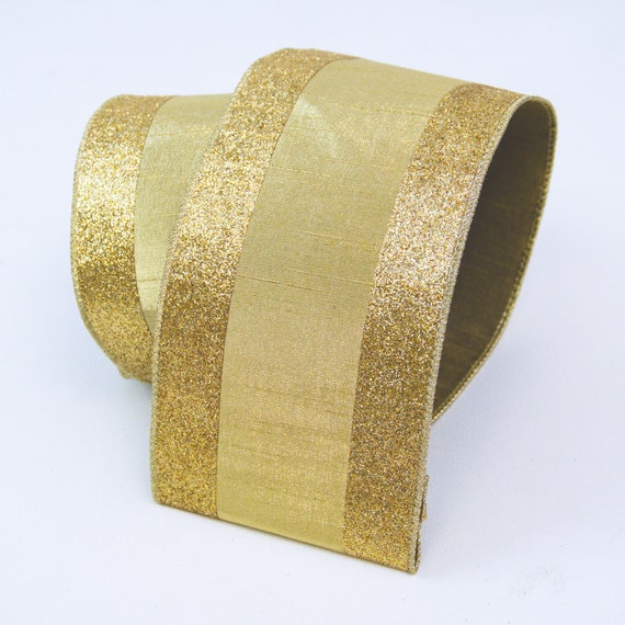 Wired Gold Ribbon, Gold Designer Ribbon, Gold Dupion Ribbon, Gold Ribbon  for Wreaths and Bows 4 X 10 YARD ROLL 