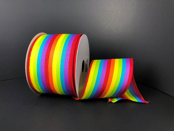Wired Rainbow Ribbon, Rainbow Stripe Ribbon, Rainbow Ribbon for Wreaths and  Bows, 2.5 X 10 YARD ROLL 