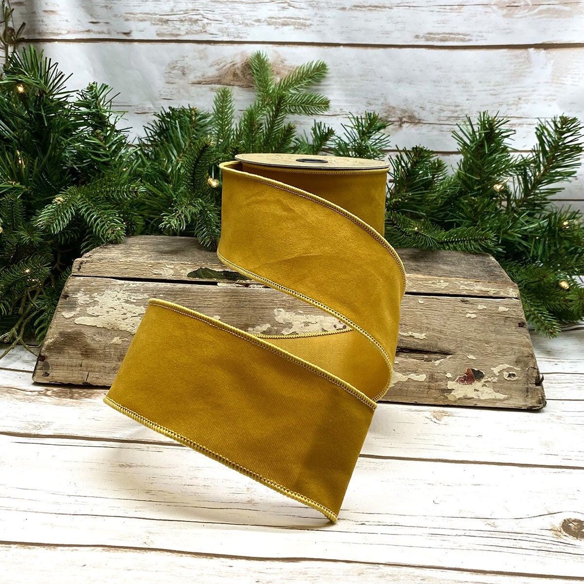 2.5 Mustard Velvet Wired Ribbon Mustard Yellow Ribbon Etsy