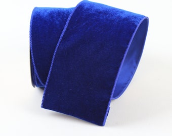 Wired Blue Velvet Ribbon, Royal Blue Velvet Ribbon for Wreaths and Bows, Blue Farrisilk Ribbon 4" x 10 Yard Roll