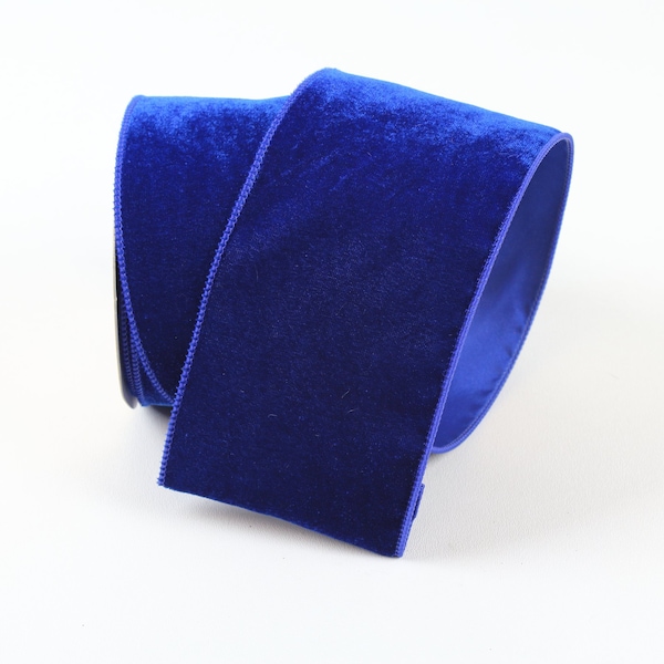 Wired Blue Velvet Ribbon, Royal Blue Velvet Ribbon for Wreaths and Bows, Blue Farrisilk Ribbon 4" x 10 Yard Roll