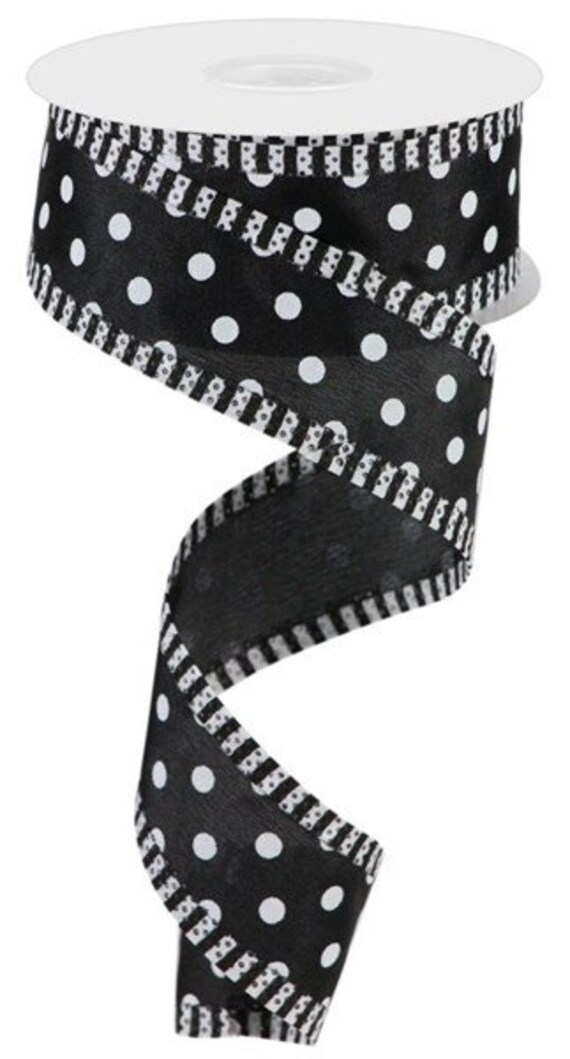 1.5” White Wired Ribbon With Black Trim / Sold By The Yard