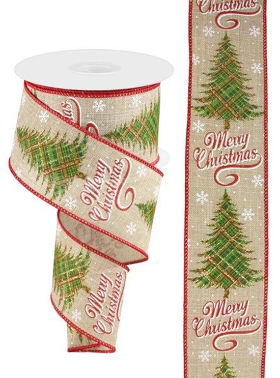 Wired Christmas Ribbon, Merry Christmas Ribbon, Christmas Tree Ribbon 2.5 X  10 YARD ROLL 