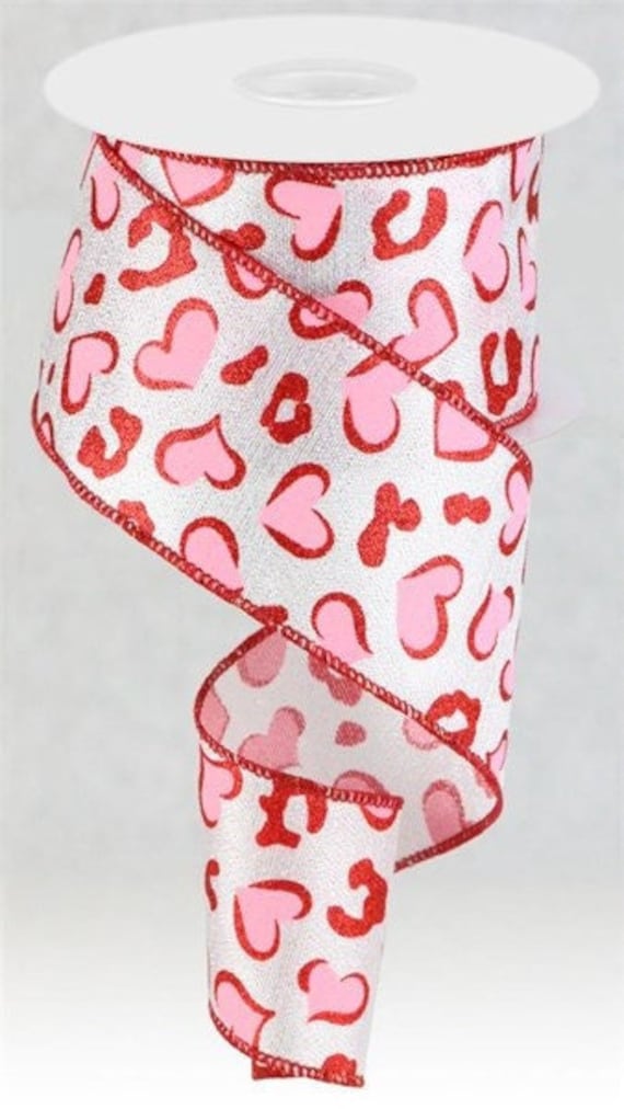 Wired Valentine Ribbon, Wired Heart Ribbon, Valentine's Day Ribbon, 2.5 X  10 YARD ROLL 