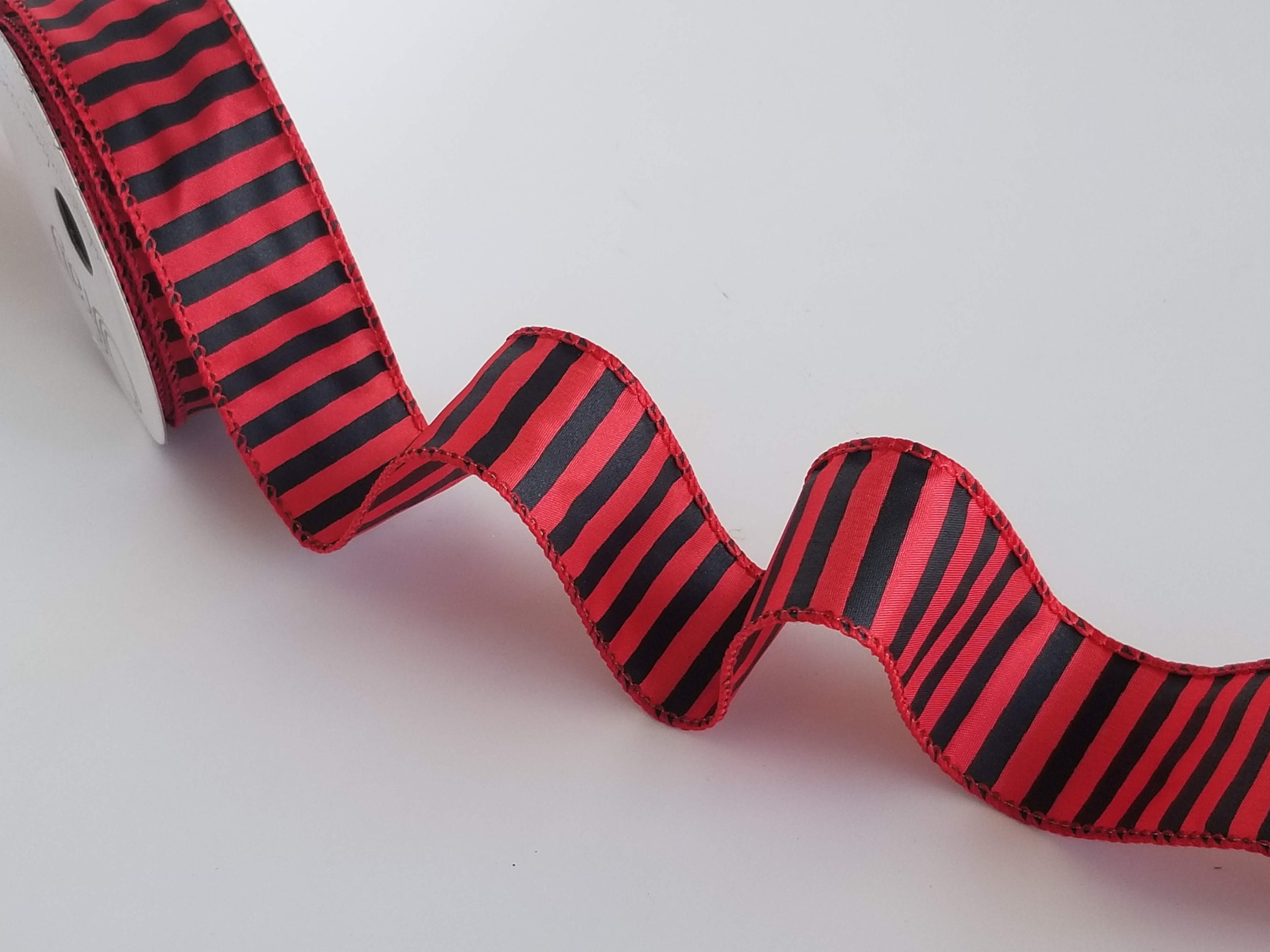 1.5 Red and Black Striped Wired Ribbon stripe ribbon | Etsy