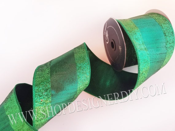 Green Ribbon, Green Metallic Ribbon, Emerald Green Ribbon, Mardi Gras  Ribbon, Christmas Ribbon, 1 1/2 Wired Ribbon, 10 Yard Roll