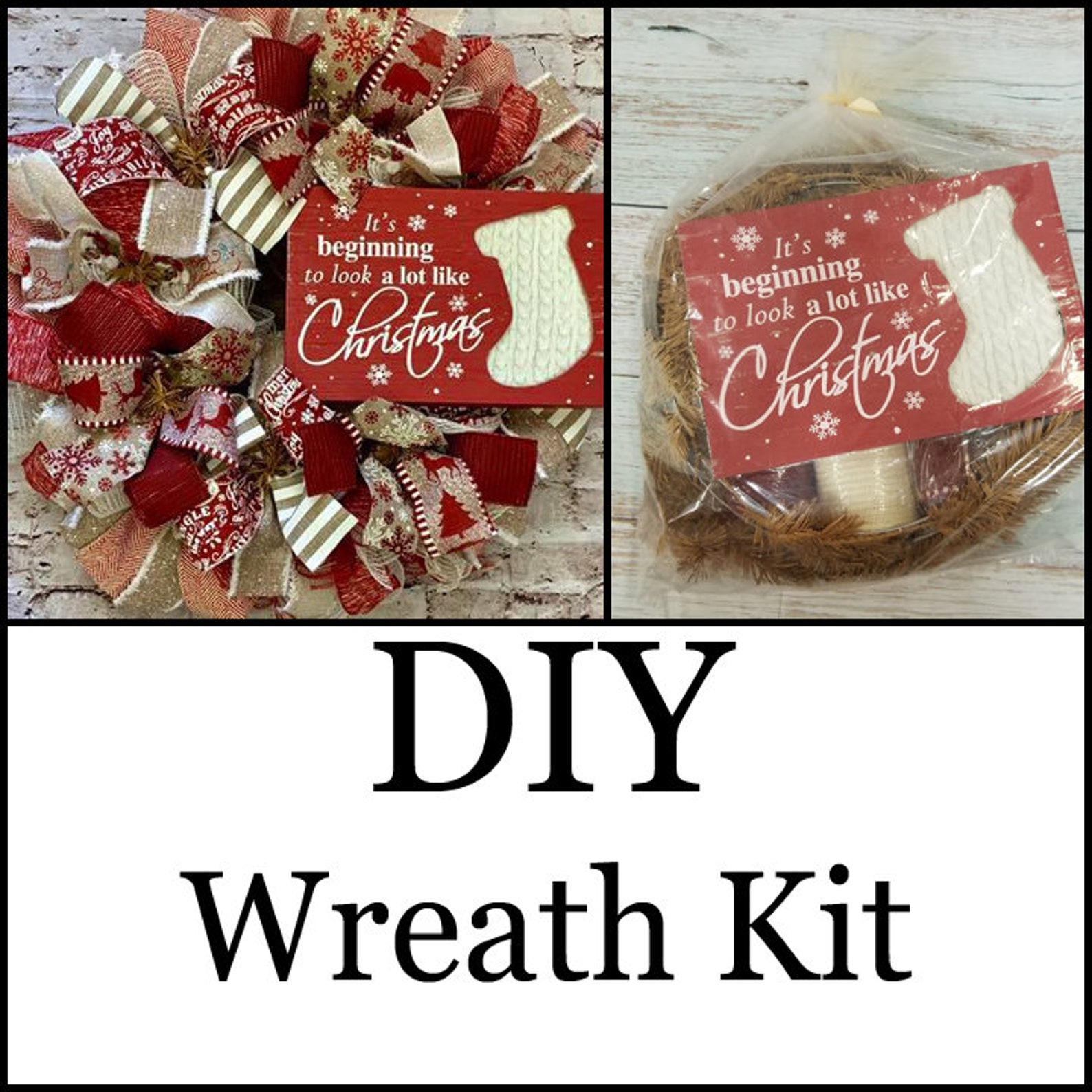 Wreath Kit Christmas Stocking wreath kit Holiday wreath Etsy