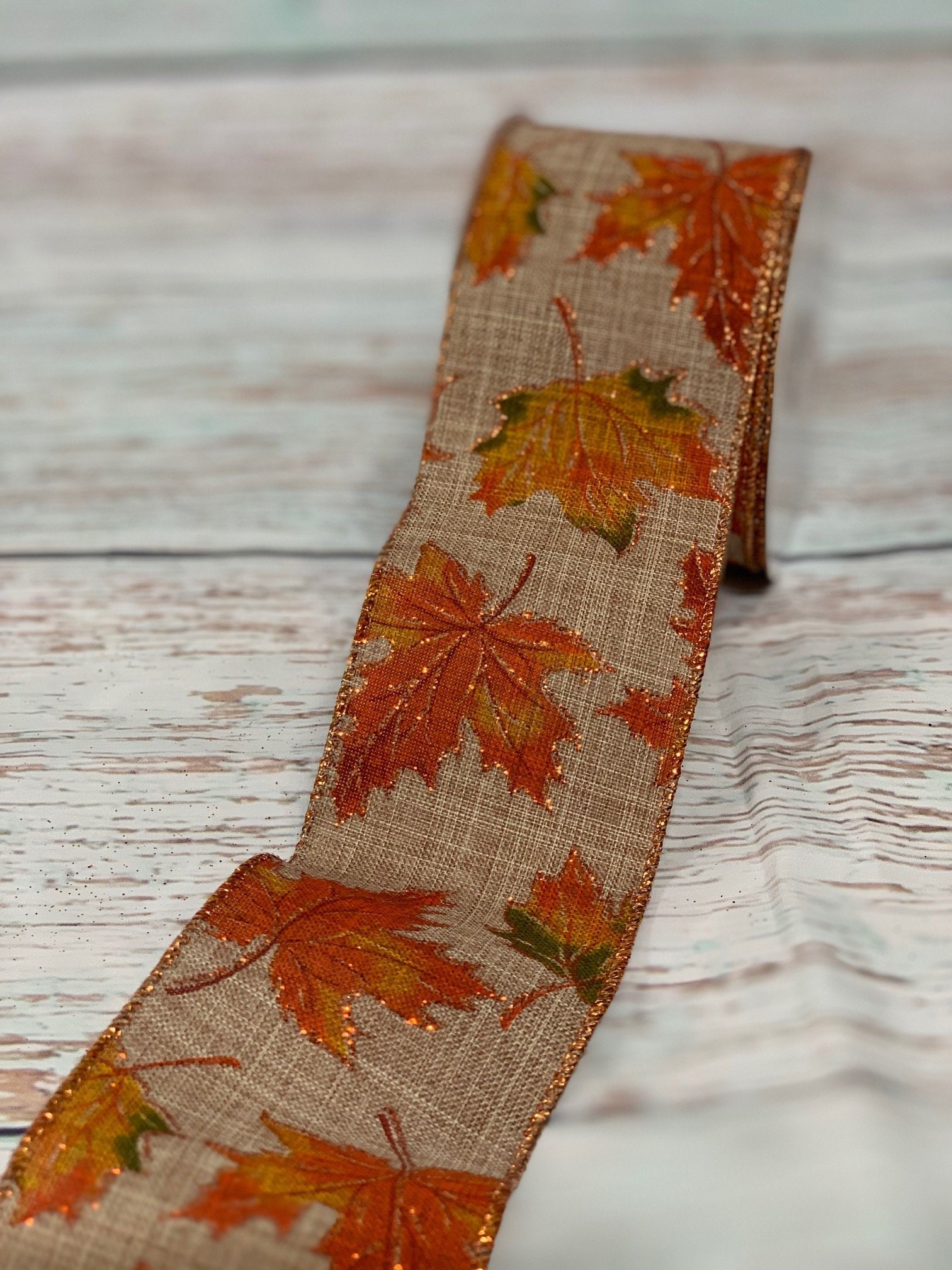 2.5 Leaf Ribbon Fall Ribbon Autumn Ribbon Wired Etsy
