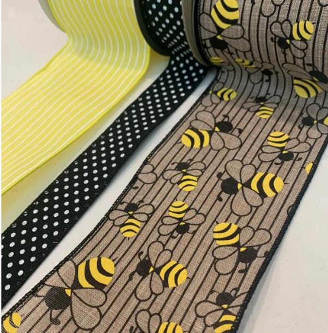 Bumble Bee Ribbon Set, Bee Wired Ribbon for Wreaths and Bows, Bumble ...