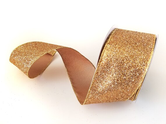 Wired Gold Glitter Ribbon, Gold Ribbon for Wreaths and Bows, Gold