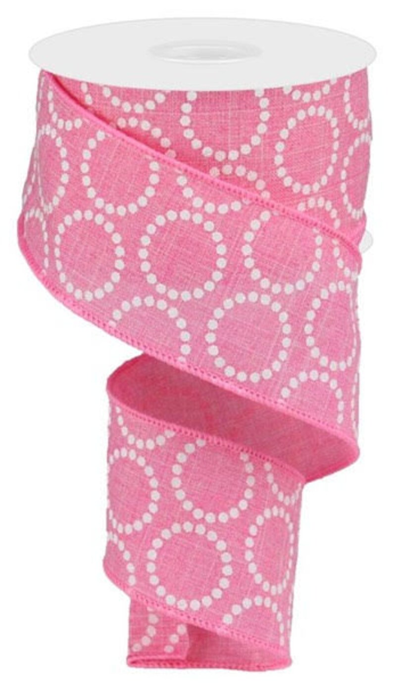 Breast Cancer ribbon Pink white dot ribbon 2.5 Pink wired ribbon Pink Craft Ribbon Spring Ribbon Valentine Ribbon Easter Ribbon