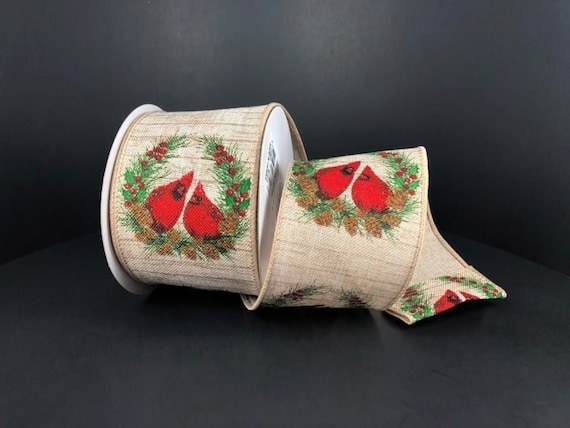 Wired Christmas Ribbon, Christmas Cardinal Ribbon, 2.5 X 10 YARD ROLL 