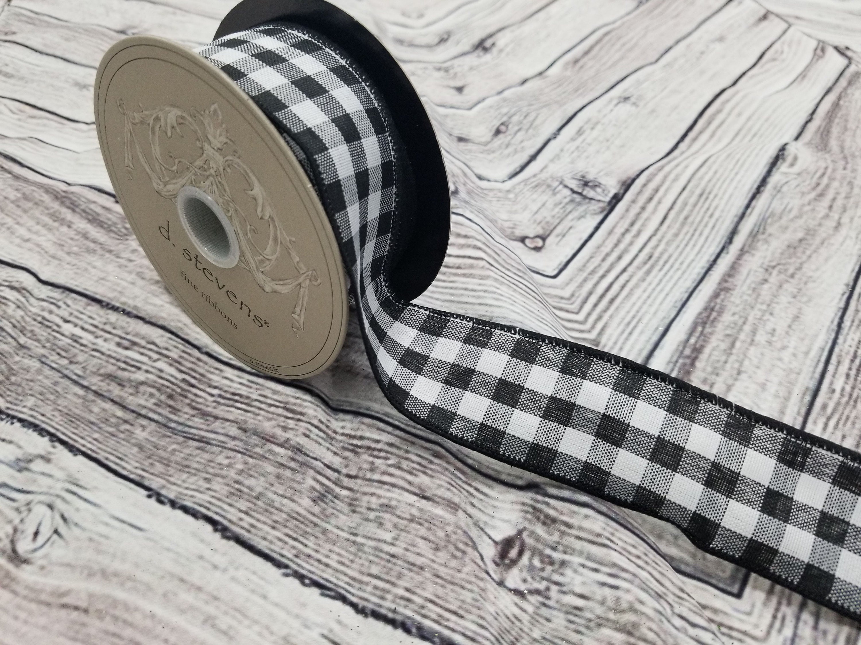 1.5 Black White Buffalo Check Wired Ribbon Christmas Etsy