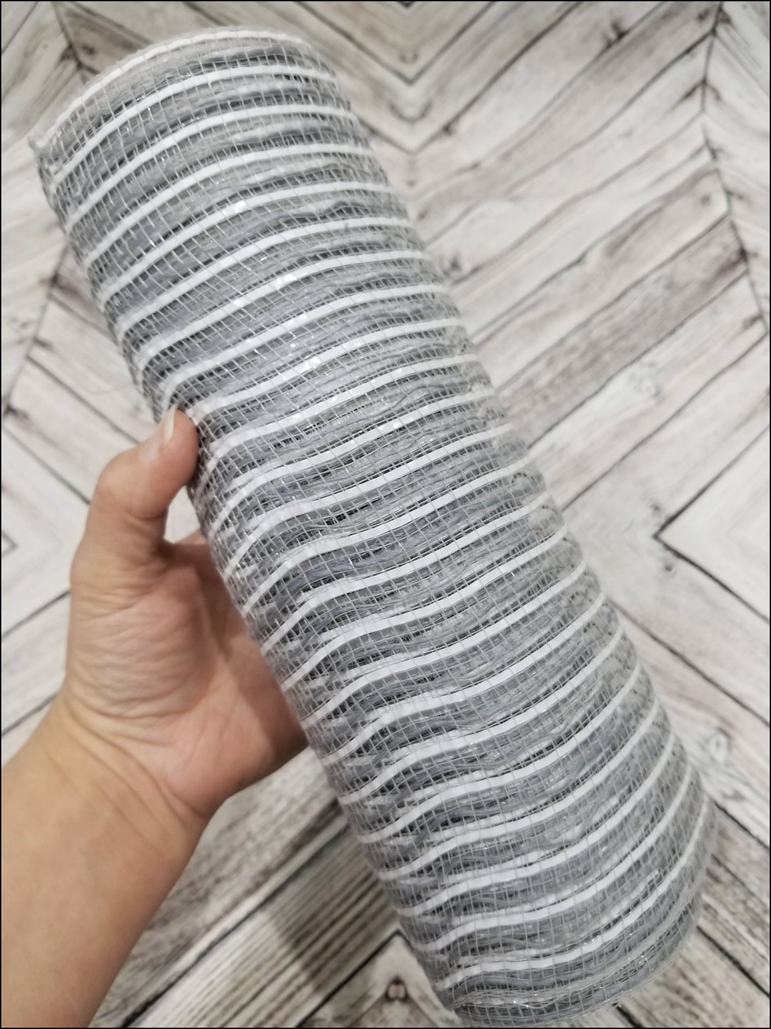 Gray Stripe Deco Mesh, Gray White Mesh, Gray Mesh for Wreath, Gray Jute ...