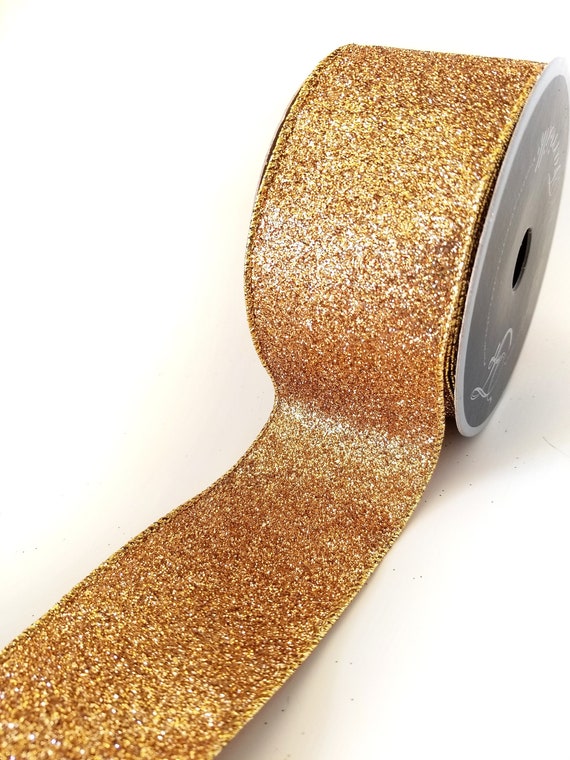 Wired Gold Glitter Ribbon, Gold Ribbon for Wreaths and Bows, Gold