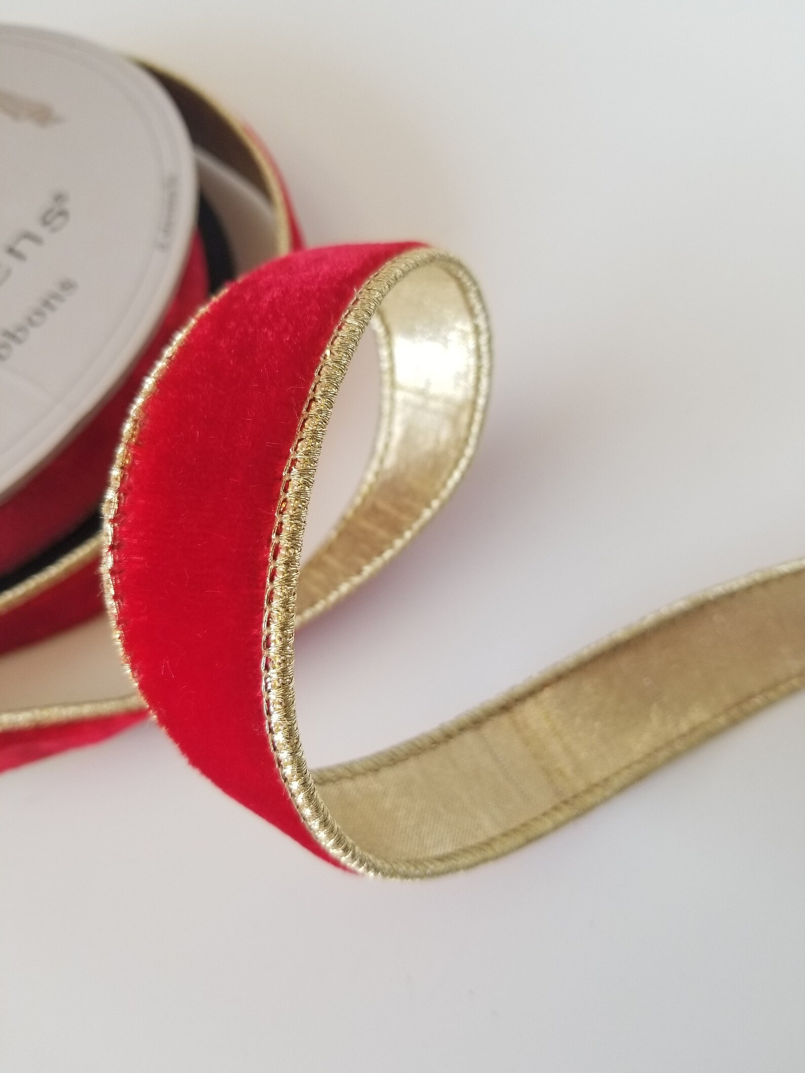 1 Red Velvet Wired Ribbon Red Gold Ribbon Christmas Etsy