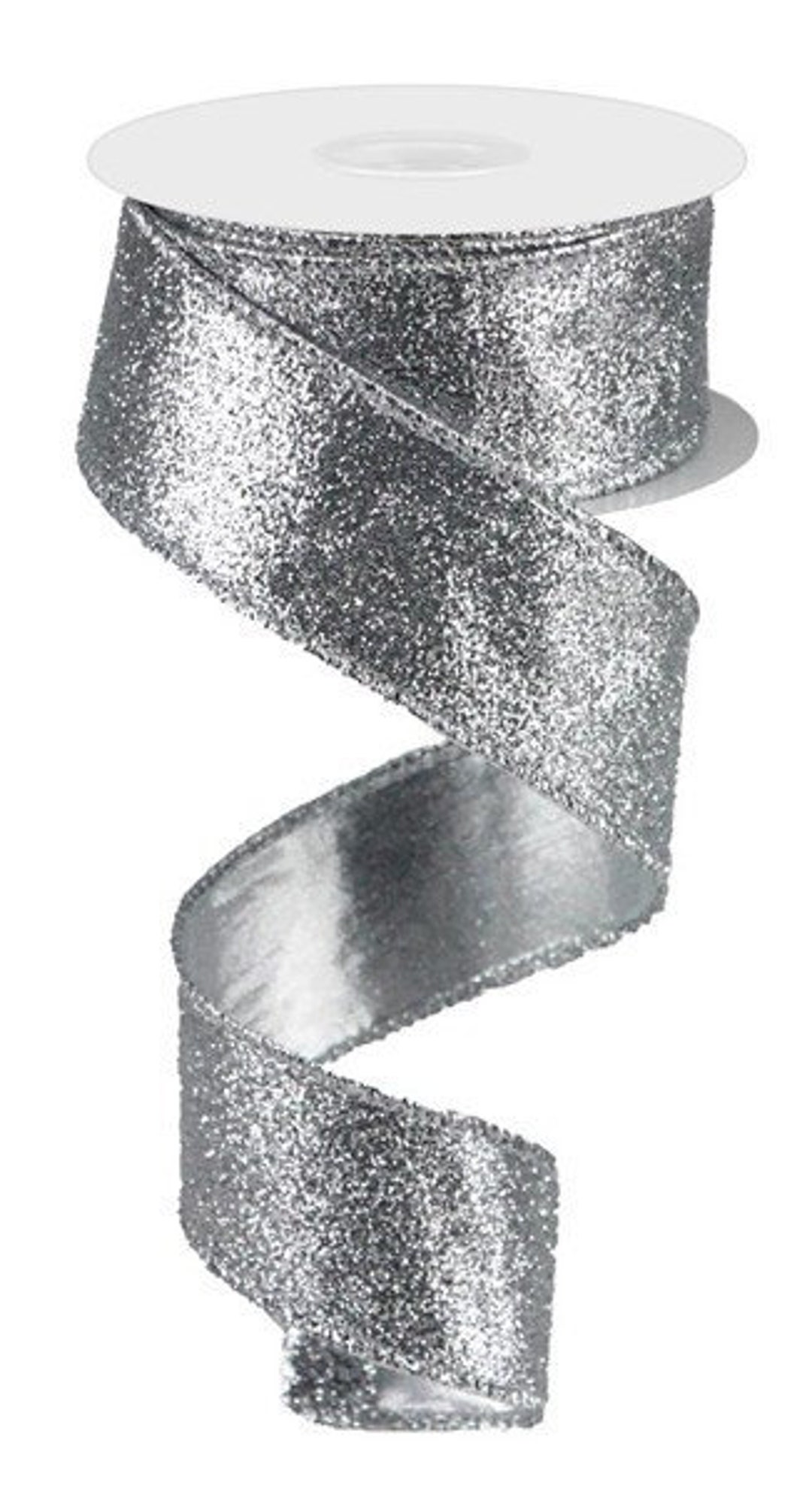 Wired Ribbon * Glitter on Metallic * Silver Canvas * 5/8 x 10 Yards *  RJ203026