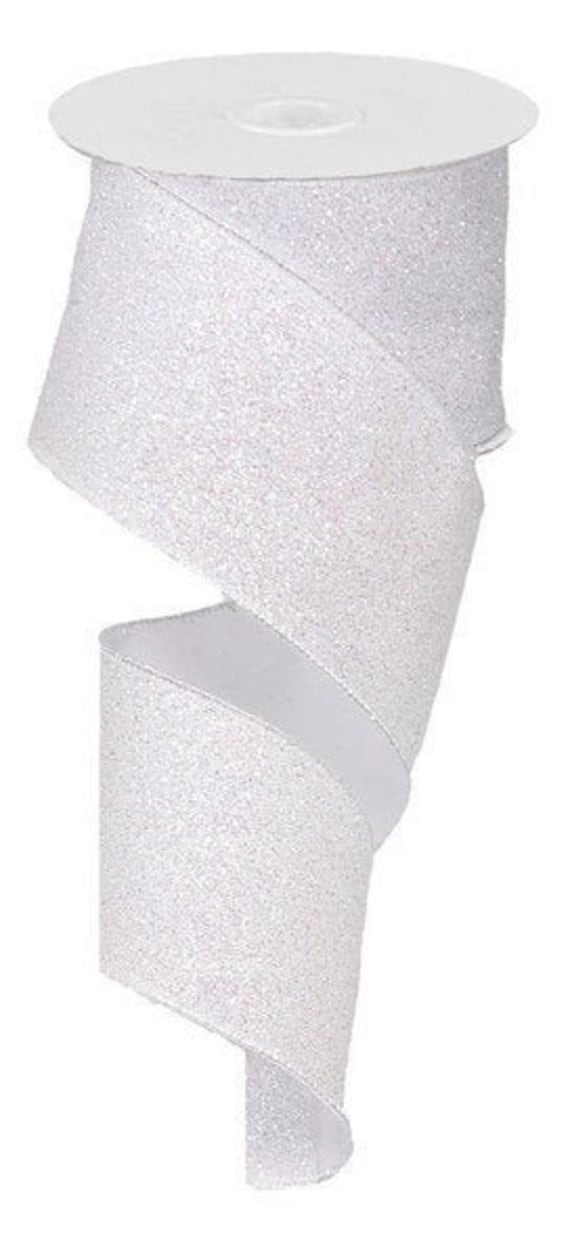 White Glitter Ribbon, Wired White Iridescent Glitter Ribbon, White Wired  Ribbon for Wreaths and Bows 2.5 X 10 YARD ROLL 