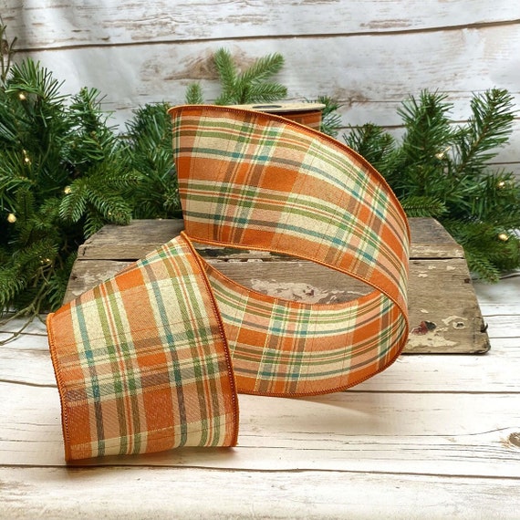 Wired Ribbon for Bows, 9 Gingham Check Ribbon 50 Yards, Wreath Bows for  Front Door, Gingham Check Ribbon Wired Green, Wired Ribbon Bow 