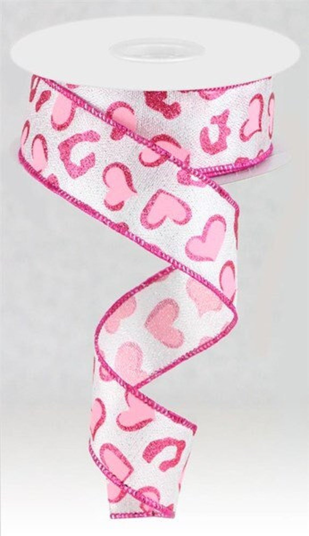 valentines hearts with leopard spots 1.5” wired ribbon - Greenery Market