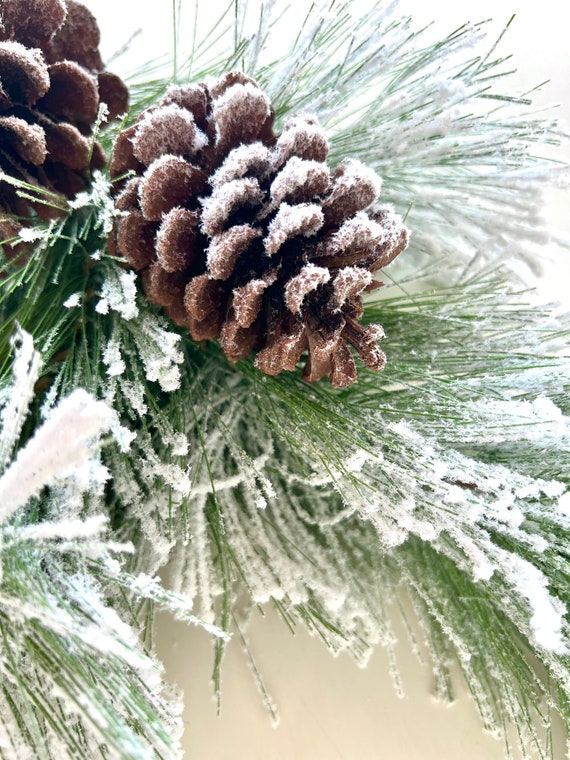 Snow Covered Pinecone Pine Pick Frost Cones -  Log Cabin Decor