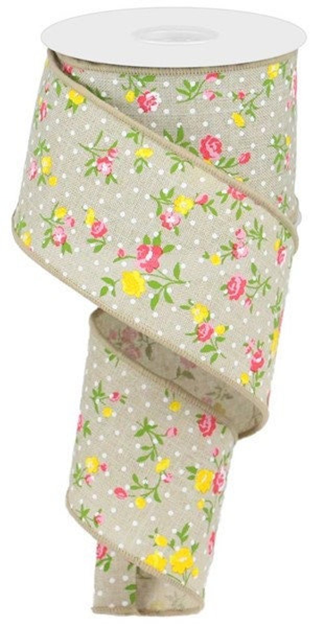 Wired Floral Ribbon, Garden Ribbon, Flower Ribbon, Floral Wired Ribbon