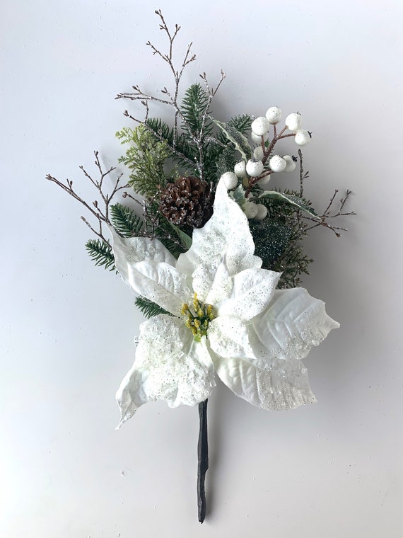 White Poinsettia Pine Pick Christmas Pick Winter Floral | Etsy