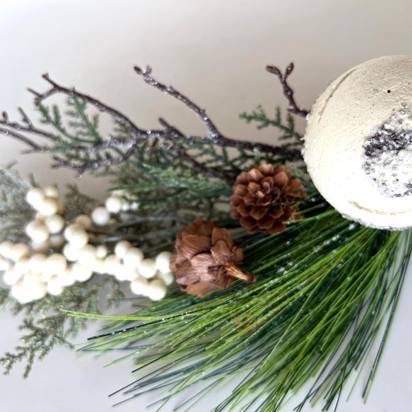 Ivory Berry Greenery Stem for Wreaths and Decorations, Winter Greenery Pick, Pinecone Pick for Christmas