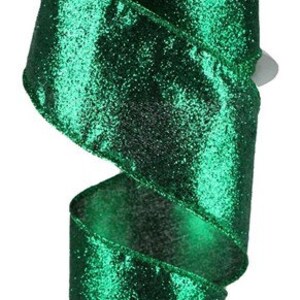 Wired Green Glitter Ribbon, Emerald Glitter Ribbon, Green Glitter Ribbon for Wreaths and Bows, Christmas Ribbon 2.5 x 10 YARD ROLL image 6