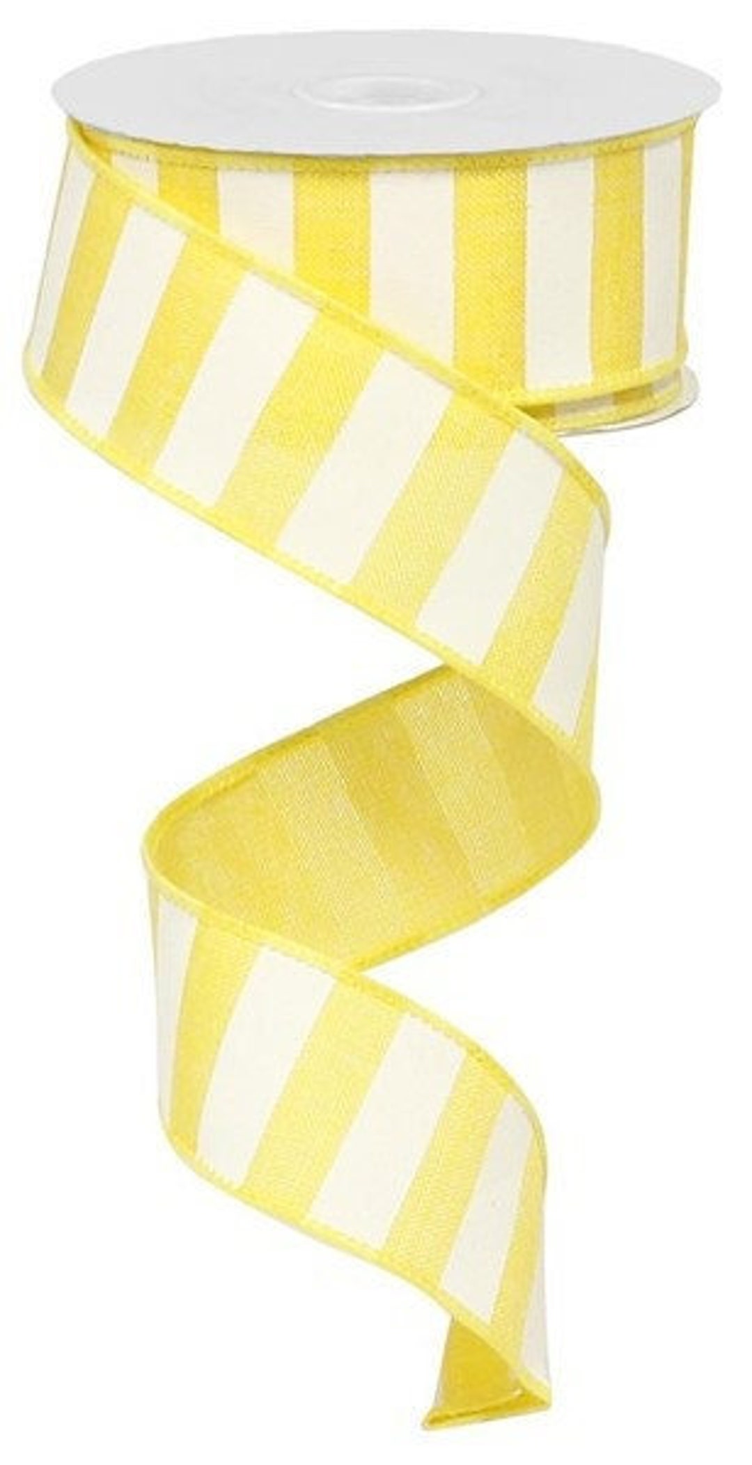 Wired Yellow Stripe Ribbon, Yellow White Striped Ribbon, Yellow Wired ...