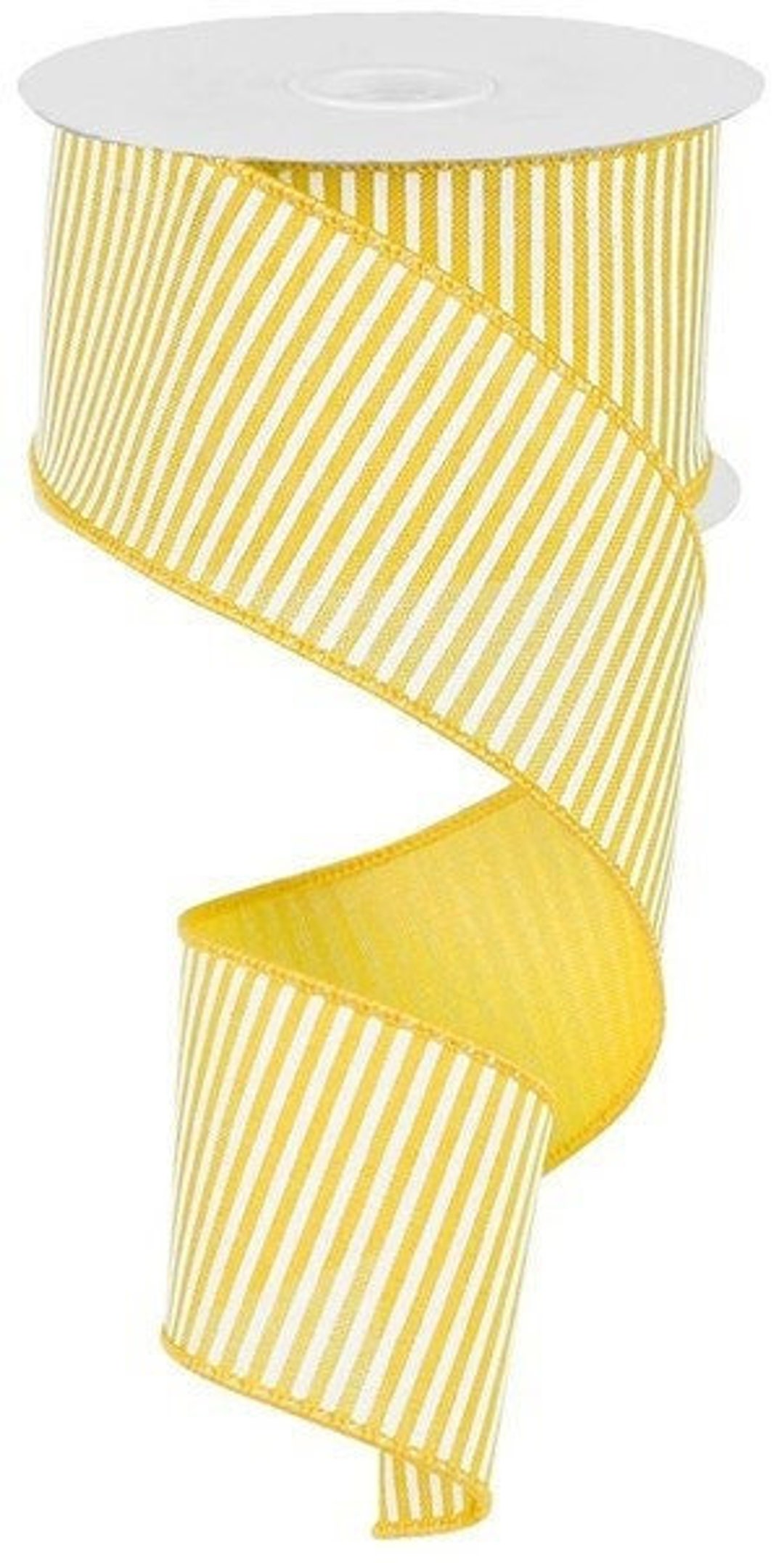 Wired Yellow Stripe Ribbon, Yellow White Stripe Ribbon for Wreaths and Bows 2.5 X 10 YARD ROLL