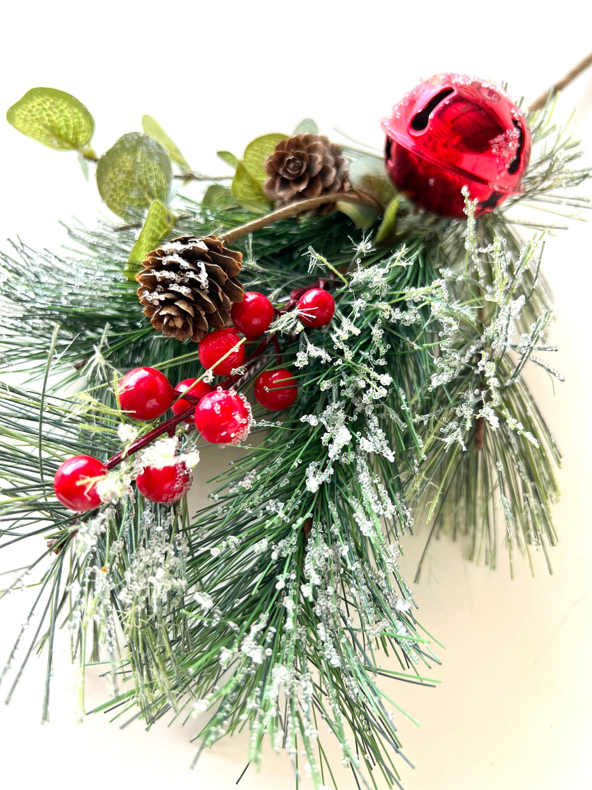 CHOICE Vintage Christmas Floral Picks: Foil Spray W/ Tiny Pine Cones, Red  Spun Cotton Berries, Glitter, MIJ, 1950s 