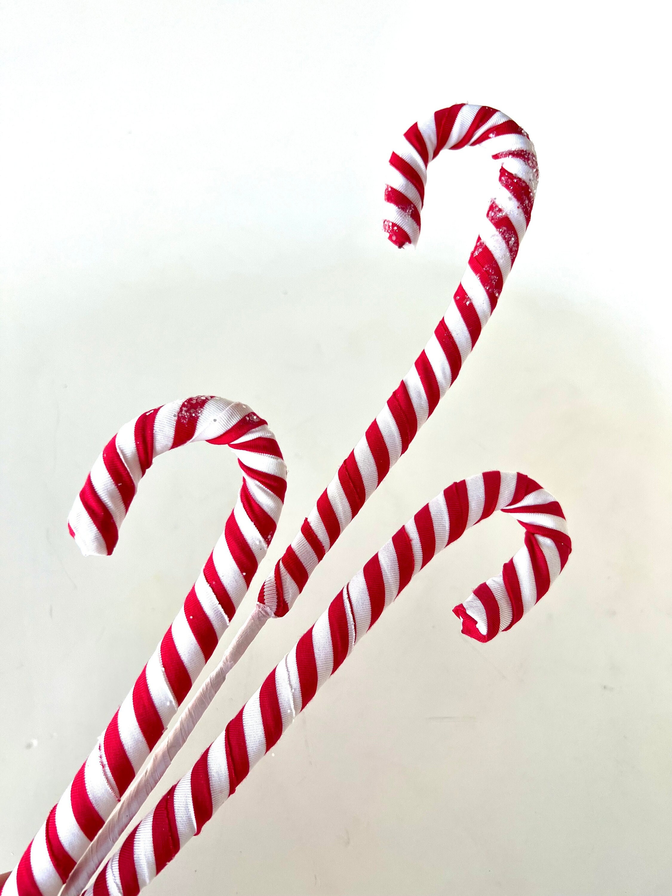 30 Red and White Striped Candy Cane Swirls and Pom Poms Christmas Pick