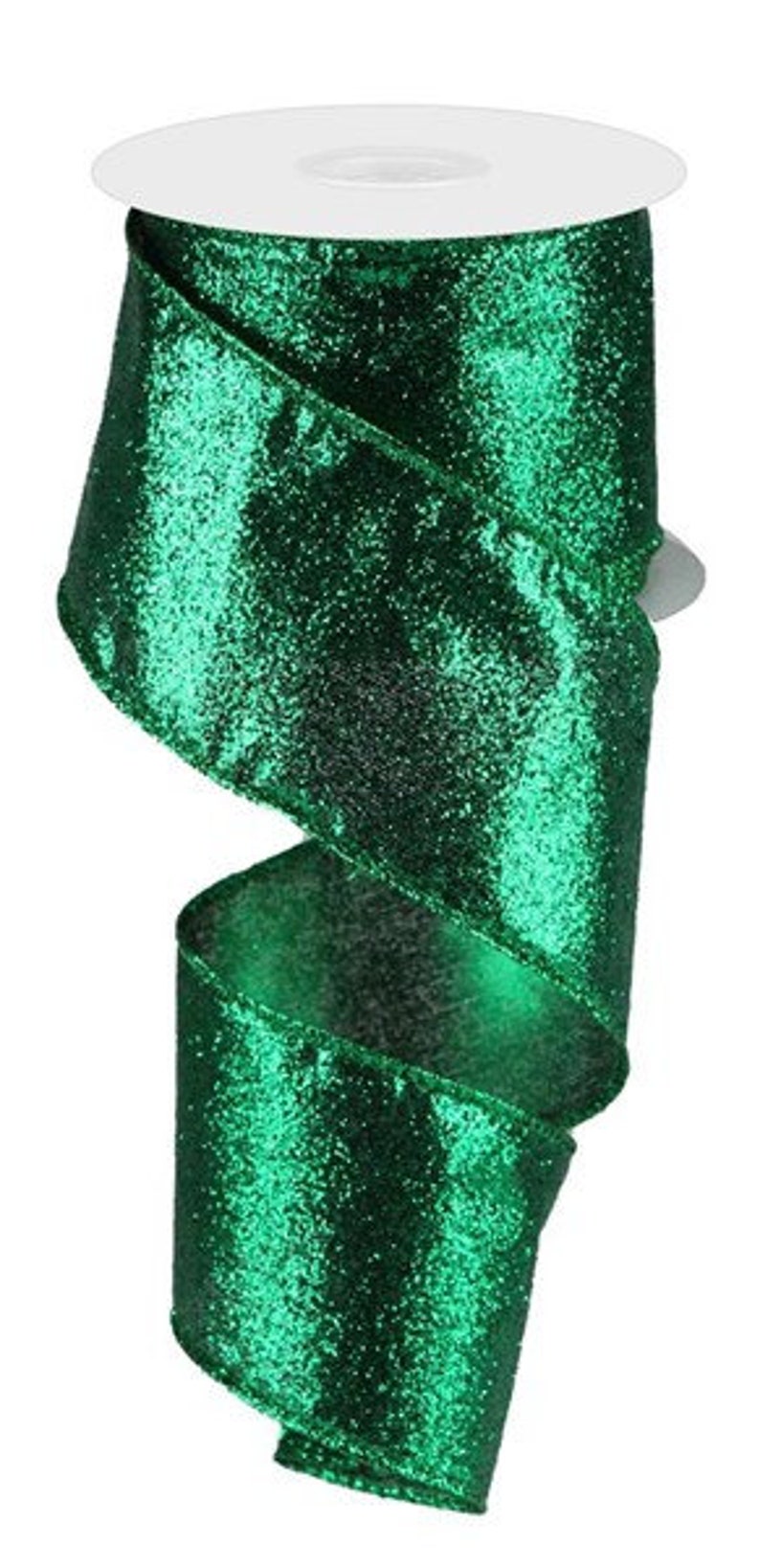 Wired Green Glitter Ribbon, Emerald Glitter Ribbon, Green Glitter Ribbon for Wreaths and Bows, Christmas Ribbon 2.5 x 10 YARD ROLL image 2