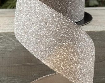 VATIN 1 inch Wide Luxury Glitter Champagne Soft Double Faced Gift Wrapping  Metallic Ribbon/Sparkly Hair Ribbon by 25 Yard/Roll