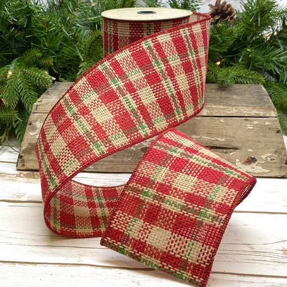 Wired Christmas Ribbon, Christmas Plaid Ribbon, Christmas Burlap Ribbon, 4  X 10 YARD ROLL 