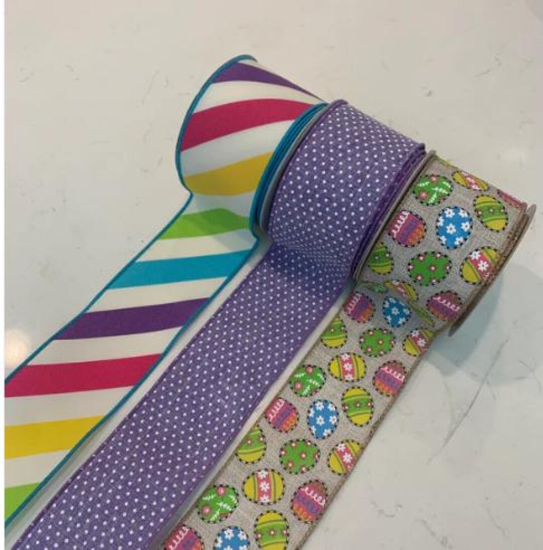 Easter Ribbon Set, Wired Ribbon for Easter Wreaths and Bows, Easter Egg ...
