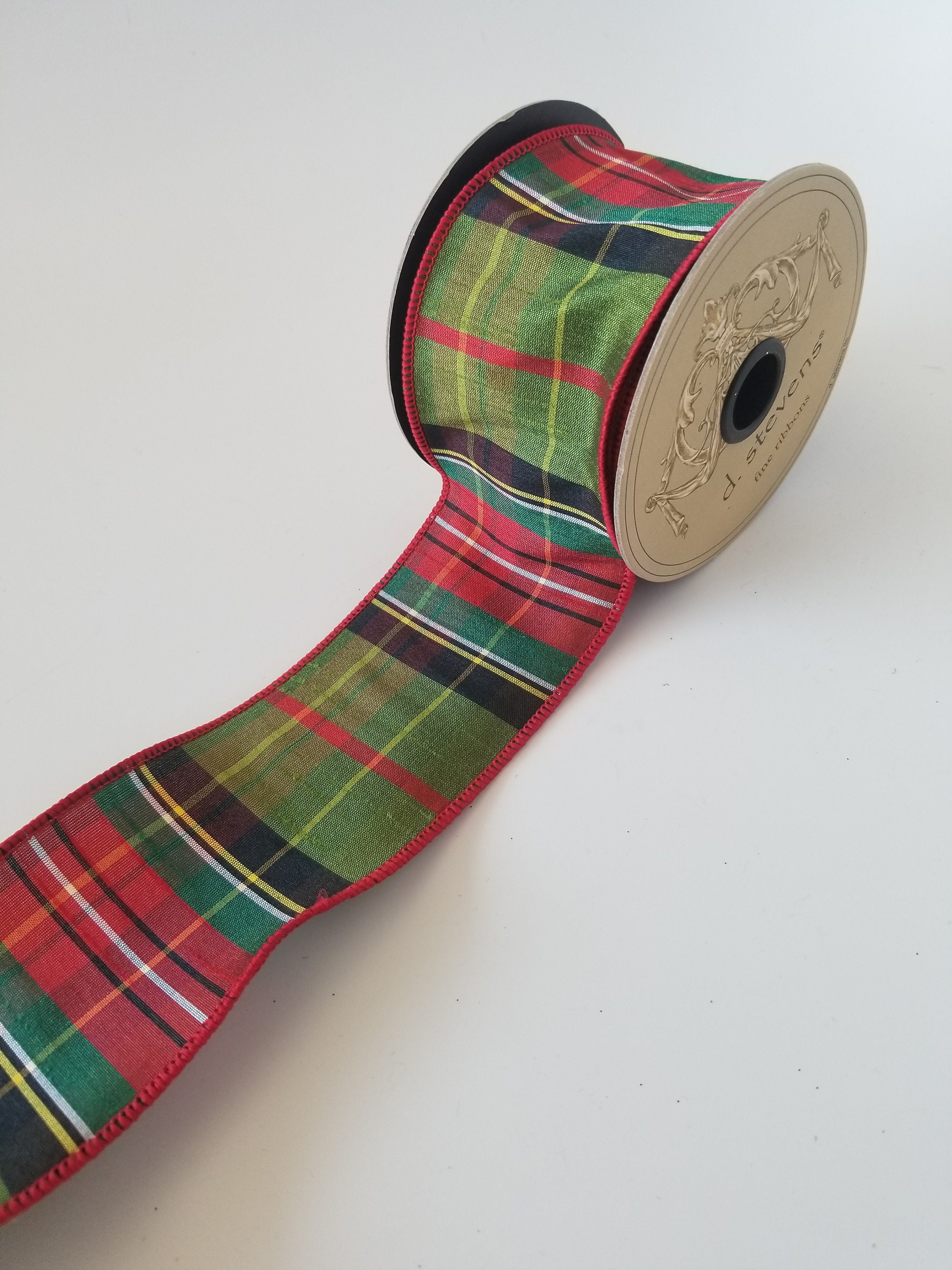 2.5 Christmas Plaid Wired Ribbon Christmas Ribbon Etsy