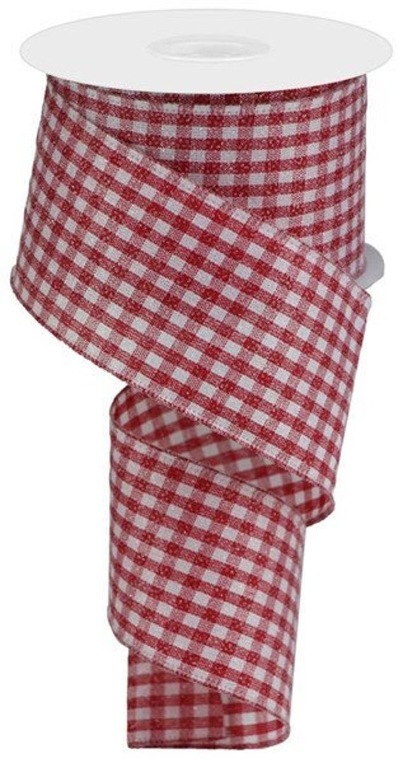 Wired Red Gingham Ribbon, Red White Gingham Check Ribbon for