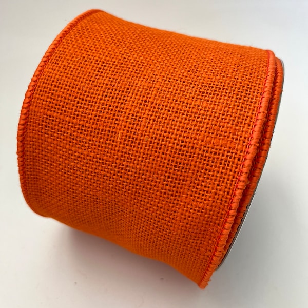 Wired Orange Burlap Ribbon, Solid Orange Wired Ribbon, Orange Ribbon for Wreaths and Bows, 4 Inches x 10 Yards