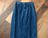 Awesome 1980s Dark Blue Cotton Denim Skirt with Original Belt by Vivaldi Jeanswear (S M)
