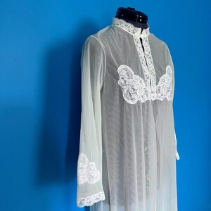 Dazzling  1960s White Nylon and Floral Lace Peignoir Robe by Gilead (S)