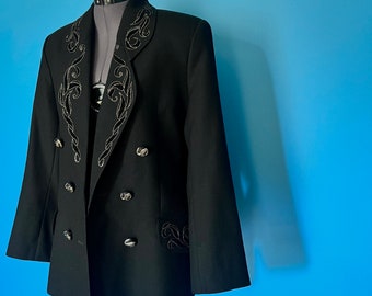 Blazer de lana vintage de Pierre Cardin, con apliques de terciopelo, chaqueta de diseñador de los años 90.