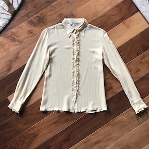 Chic 1980s Silk Ruffled Blouse from Salvatore Ferragamo (S)