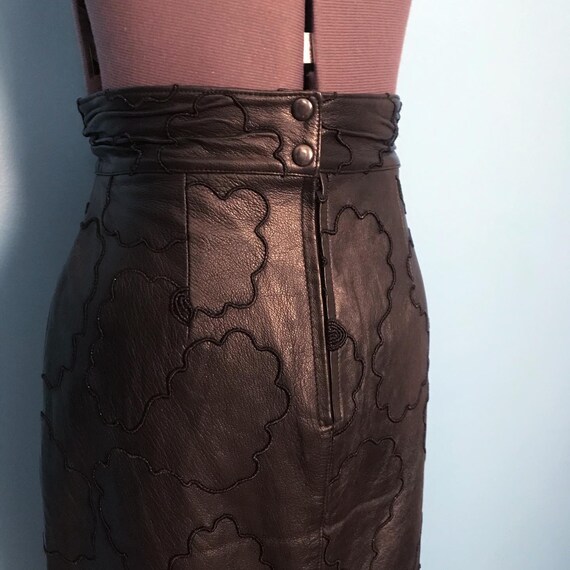 Rad 1980s Embellished Black Leather Pencil Skirt … - image 8