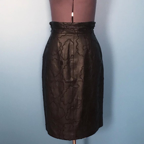 Rad 1980s Embellished Black Leather Pencil Skirt … - image 2